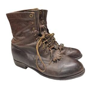 JUSTIN Brown Leather Lace Up Cowboy Boots Mens Size 9.5 B Roper 575 USA